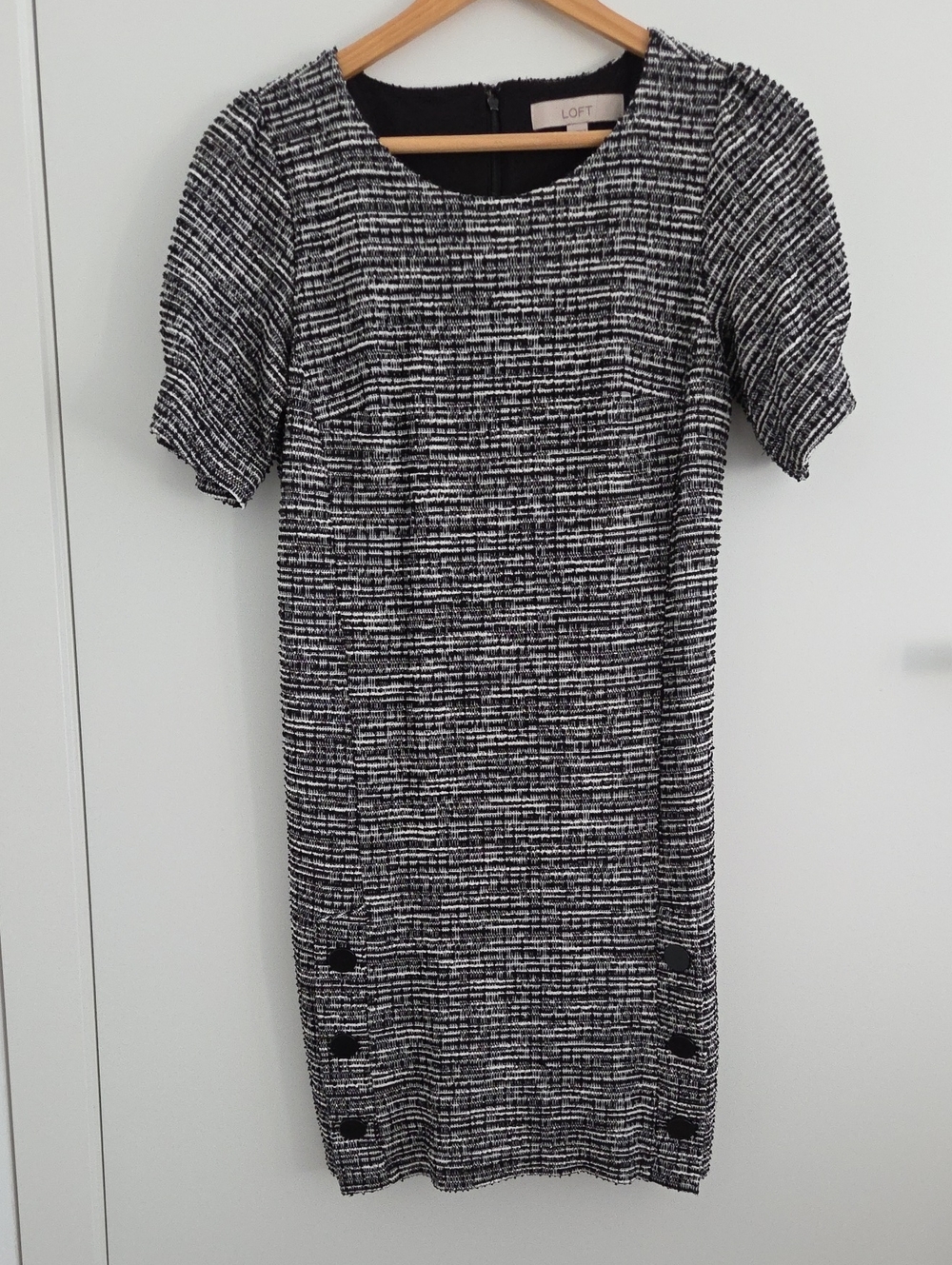 LOFT Black & White Tweed Midi Dress